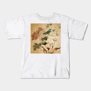 modern vintage rose bird paris french botanical floral art Kids T-Shirt